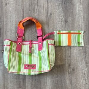 Guess Y2K Green Stripe Canvas Tote + Matching Pouch